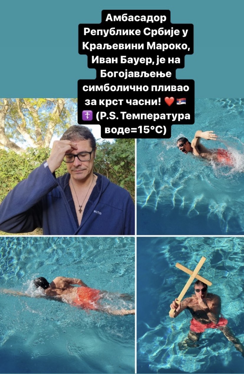 (FOTO) Ambasador Srbije u Maroku plivao sam za časni krst u bazenu, objava obrisana sa zvaničnog naloga ambasade 2