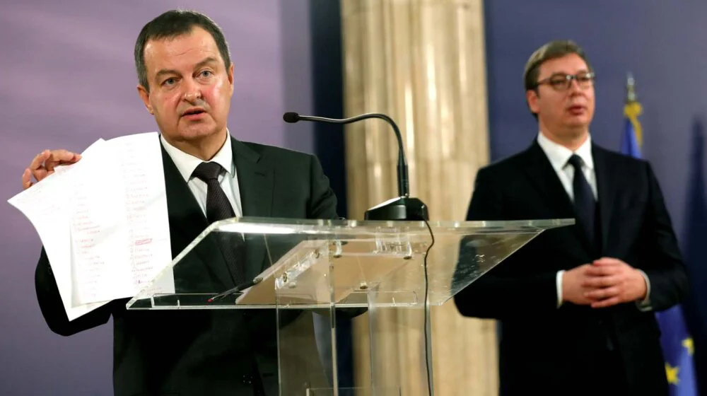 Aleksandar Vucic (R) and Serbian Minister of Foreign Affairs Ivica Dacic (L)