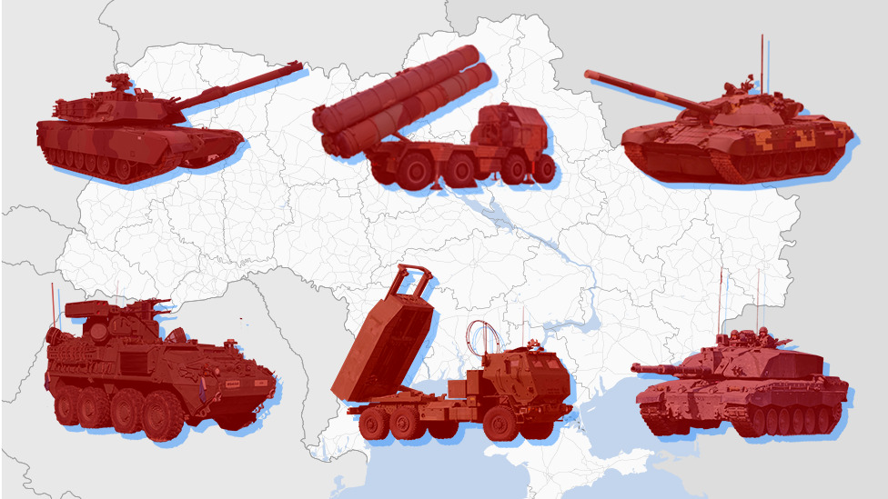 Tanks and vehicles over map of Ukraine
