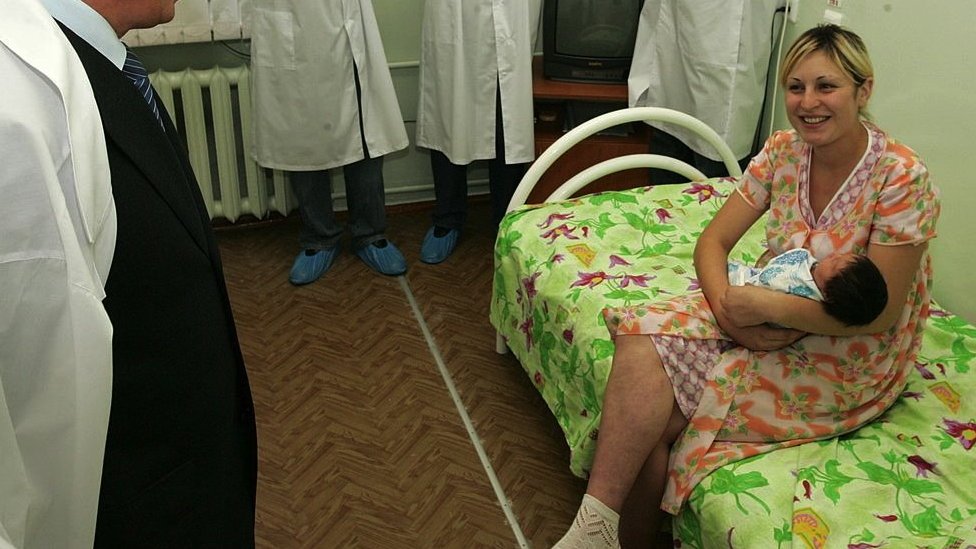 A new Russian mum at a hospital maternity ward