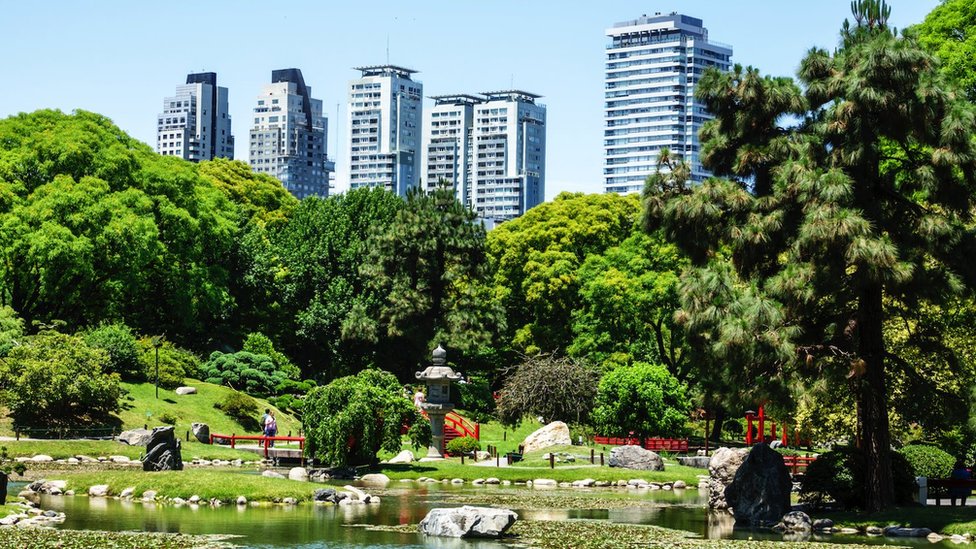 Recoleta, Japanese Garden, Carp Lake and skyline