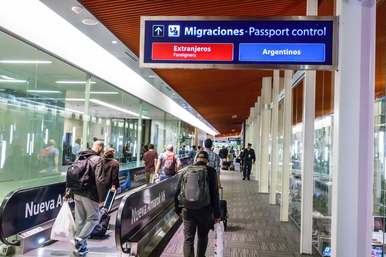 Passengers arriving at Ezeiza airport in Buenos Aires