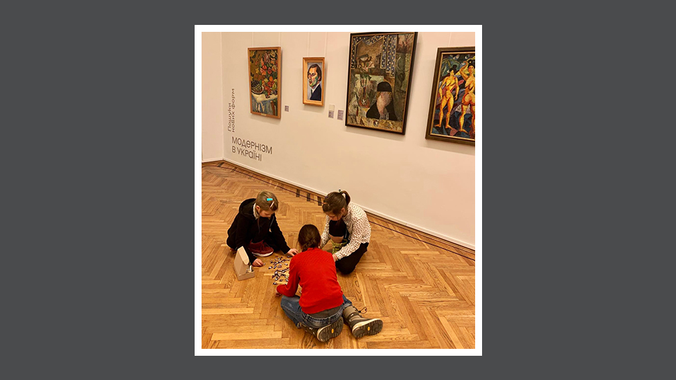 Children play at the National Art Museum in Kyiv