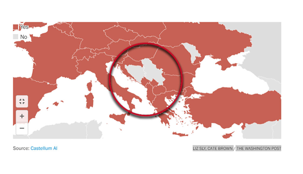 Vašington post objavio mapu: Dokaz da su Bosna i Hercegovina i Srbija mimo svih 2