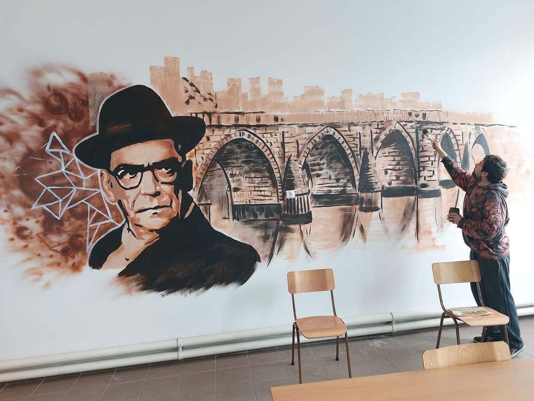 Majdanpek: Andrić i višegradski most na muralu u Tehničkoj školi 4