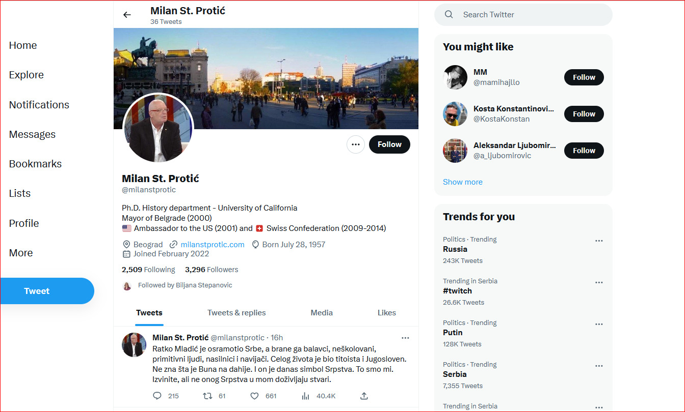 "Liči na mene, ali nisam ja": Milan St. Protić o lažnom Milanu St. Protiću na Tviteru 2 "Liči na mene, ali nisam ja": Milan St. Protić o lažnom Milanu St. Protiću na Tviteru 2