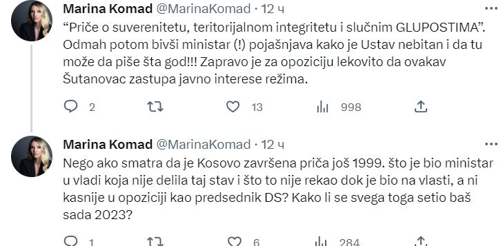 Kako je Marina Komad iskritikovala nastup Dragana Šutanovca u "Utisku nedelje" 2