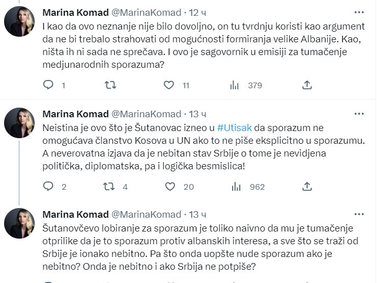 Kako je Marina Komad iskritikovala nastup Dragana Šutanovca u "Utisku nedelje" 3