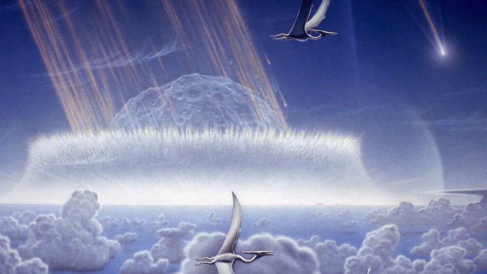 Nauka: Kako su naši preci preživeli asteroid koji je doveo do smaka sveta 1 Illustration of dinosaurs and asteroid hitting Earth