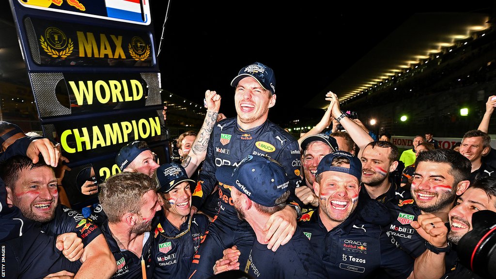 Max Verstappen celebrates being world champion