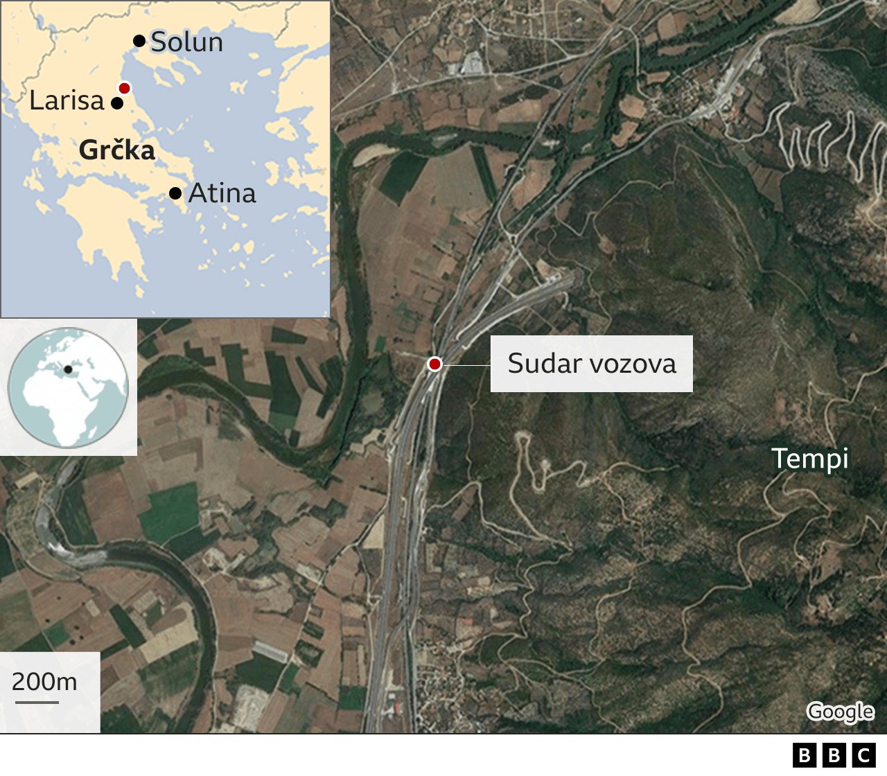 Grčka, železnica i nesreća: Štrajk železničara u celoj zemlji, u Atini sukob demonstranata i policije 6 Mapa udesa
