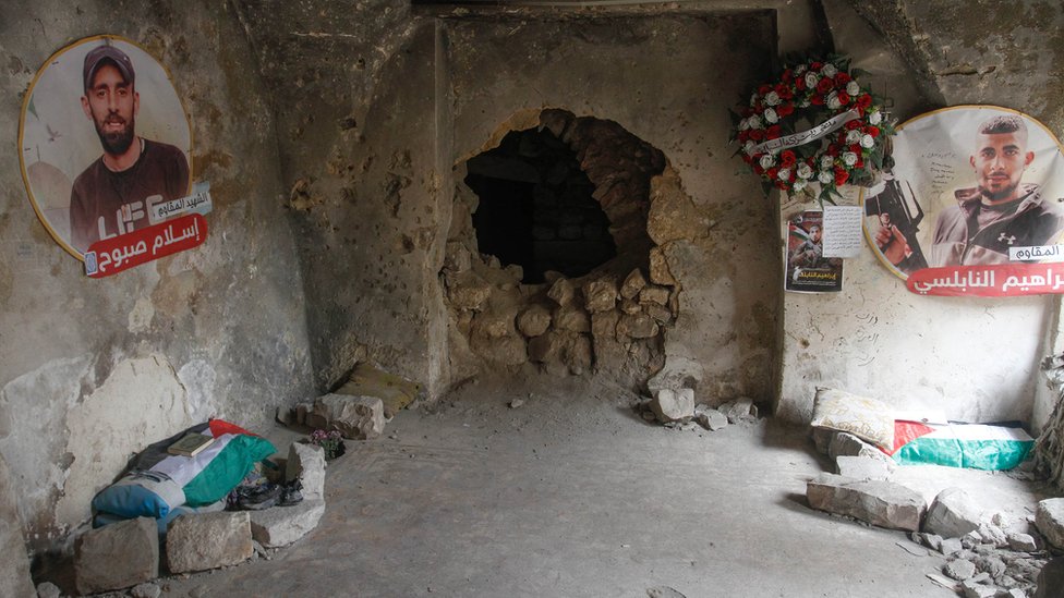 A view of the shelter in which armed Palestinians from the Lions' Den group were hiding in the old city of Nablus in the West Bank.