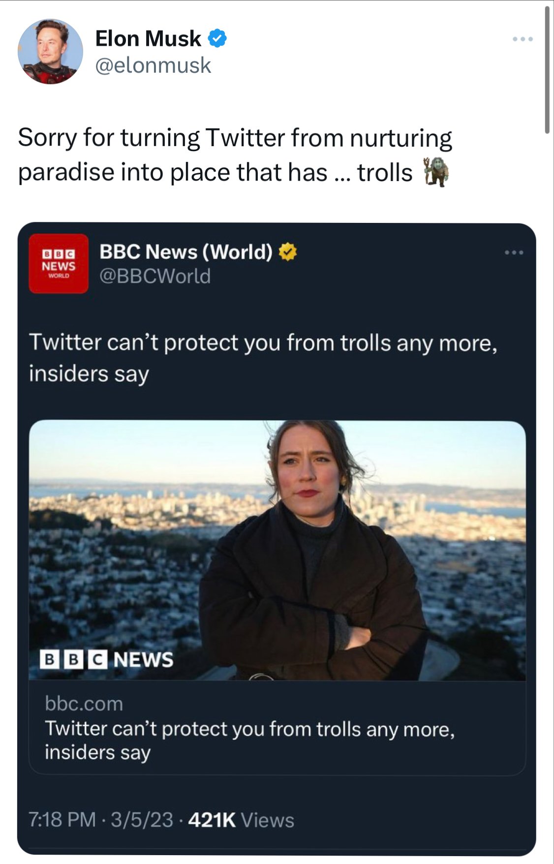 Društvene mreže: Kako su tvitovi Ilona Maska pokrenuli lavinu mržnje 1 Screengrab of Elon Musk's tweek about this article