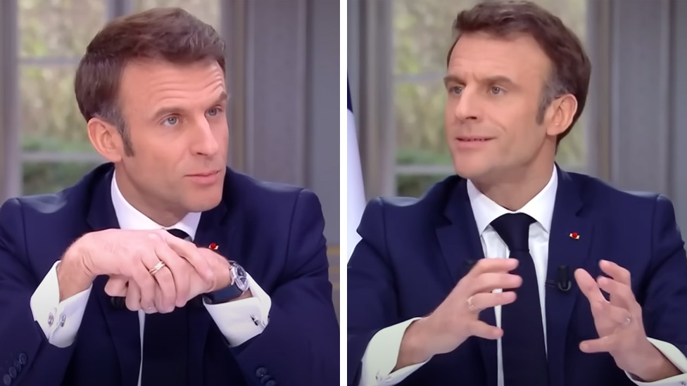 Francuska i protesti: Predsednik Emanuel Makron skinuo skupoceni sat ispod stola tokom TV intervjua 1 French President Emmanuel Macron