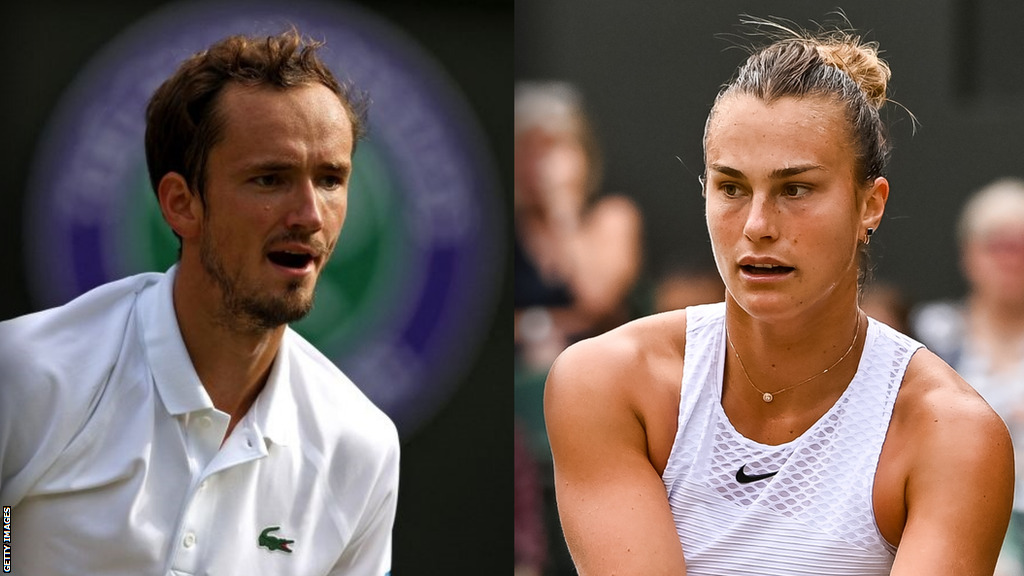 Vimbldon 2023: Teniseri iz Rusije i Belorusije moći će da se takmiče ove godine 1 Russia's Daniil Medvedev and Belarus' Aryna Sabalenka play at Wimbledon