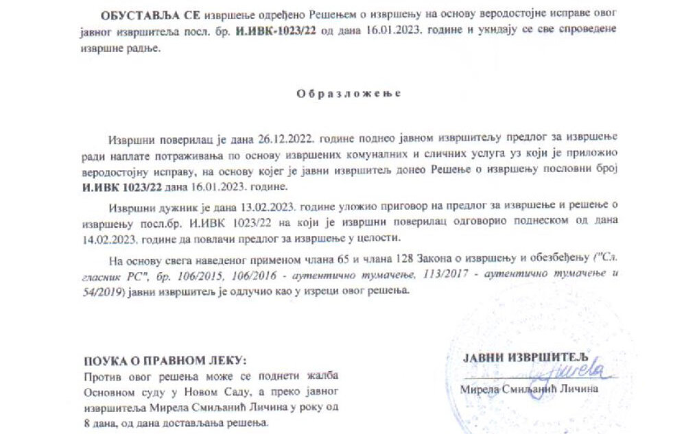 Nakon pisanja Danasa: Izvršitelj obustavio postupak protiv Radomira iz Novog Sada zbog gasa 2 Nakon pisanja Danasa: Izvršitelj obustavio postupak protiv Radomira iz Novog Sada zbog gasa 2