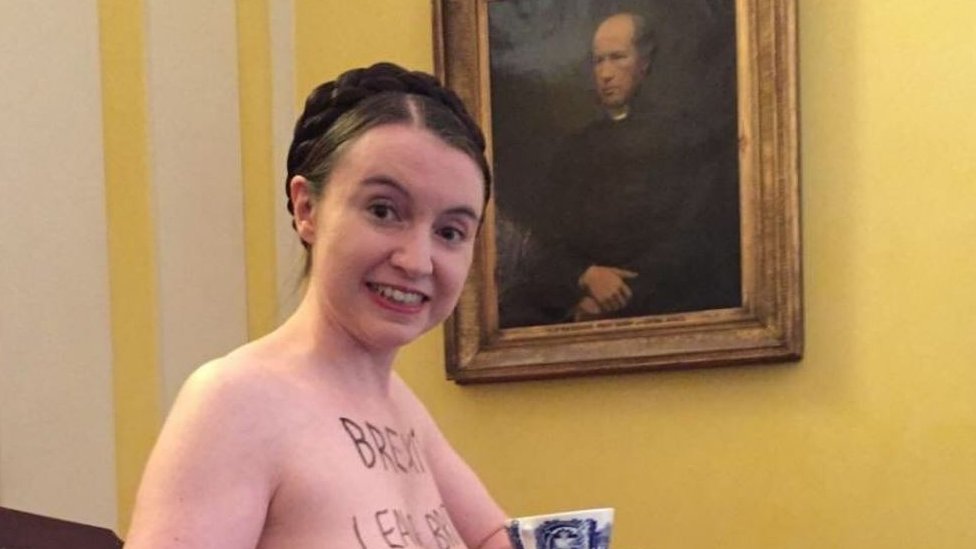 Dr Victoria Bateman with a anti-Brexit slogan