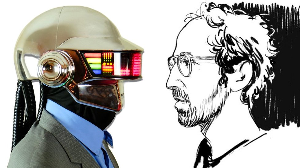 Thomas Bangalter - in his Daft Punk persona and as sketched by Stephane Manel