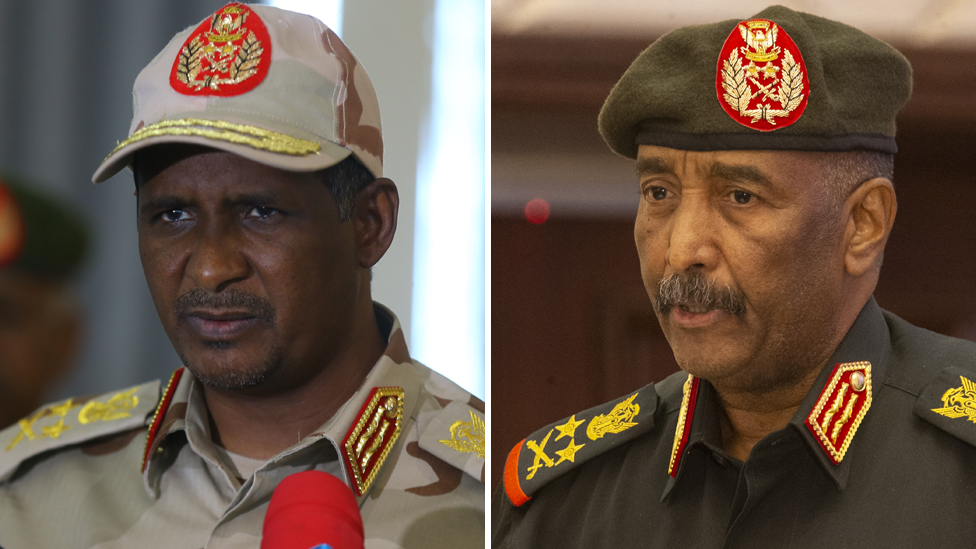 Sudanska kriza: Burhan i Hemeti - dvojica generala u središtu sukoba 1 Gen Burhan and Gen Dagalo in a composite image