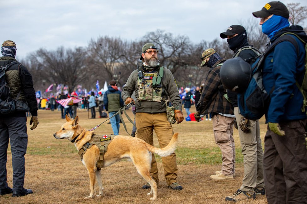 Members of the Oath Keepers pictured just before the Capitol riot on 6 January 2021