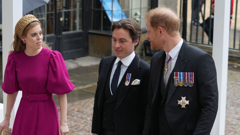 Prince Harry arrives at Westminster Abbey with Princess Beatrice and her husband