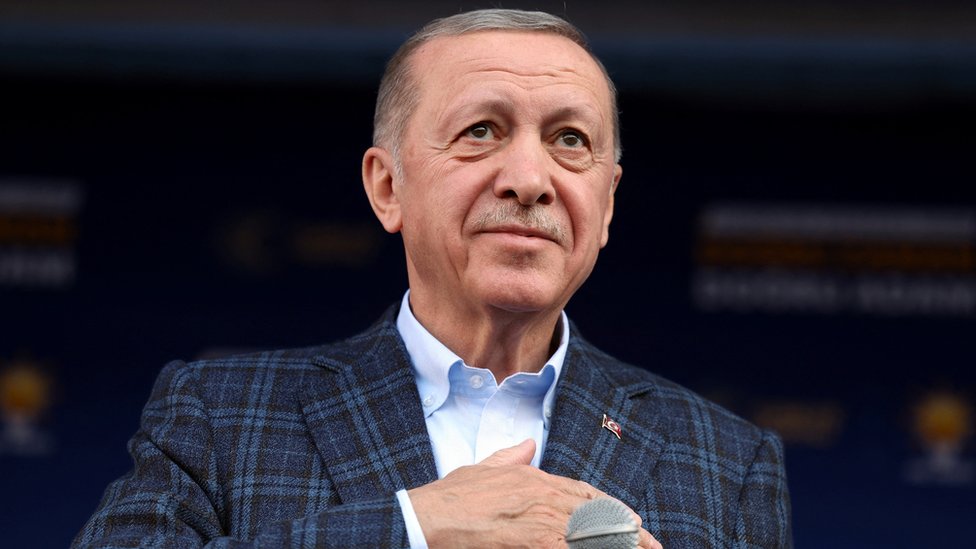 Turkish President Tayyip Erdogan greets his supporters during an election rally in Manisa, Turkey April 24, 2023. Presidential Press Office/Handout