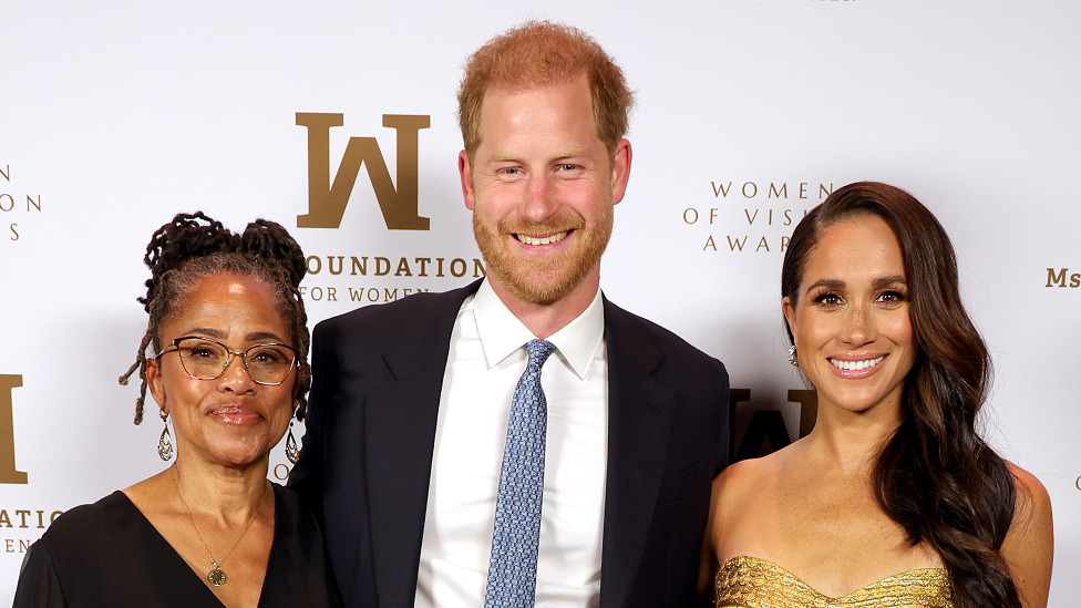 Doria Ragland, Prince Harry and Meghan at the Ms Foundation Women of Vision Awards