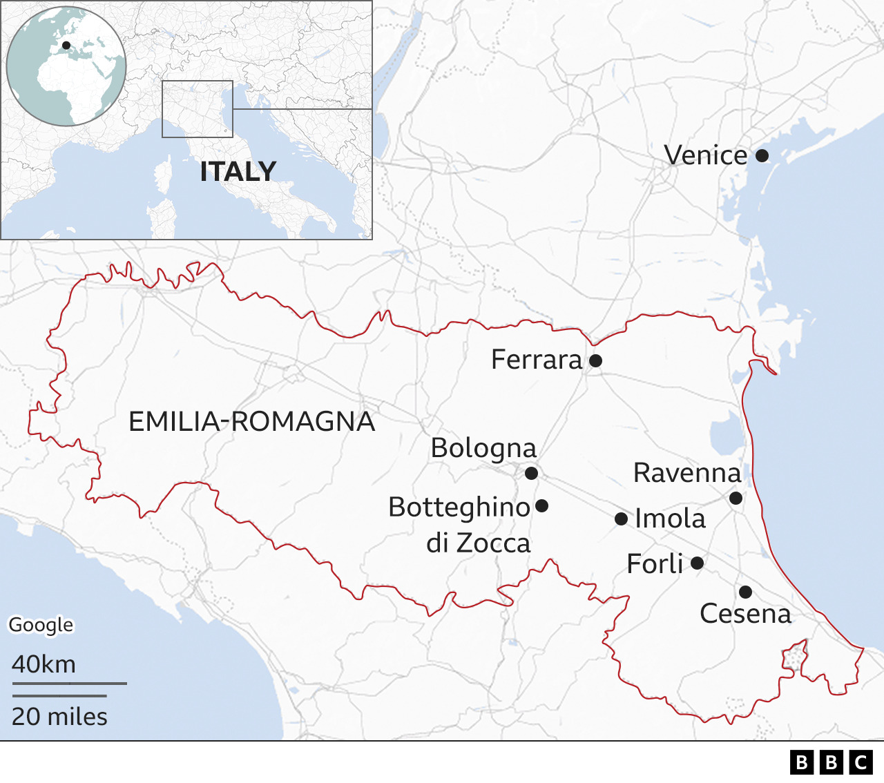 Map showing Emilia-Romagna region