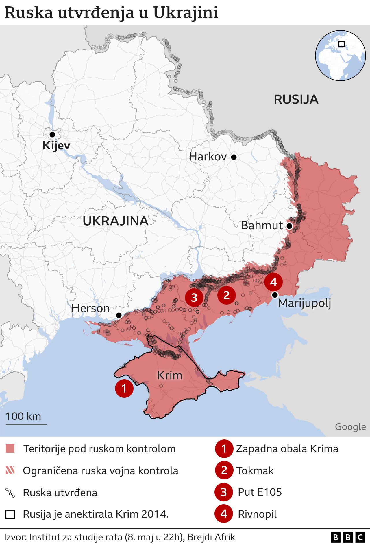 Rusija i Ukrajina: Satelitski snimci otkrivaju kako se ruske snage spremaju za odbranu od ukrajinske kontraofanzive 3 Mapa