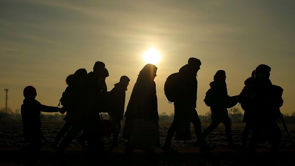 Migrants walk towards the Turkey's Pazarkule border crossing with Greece's Kastanies, near Edirne, Turkey on 1 March 2020