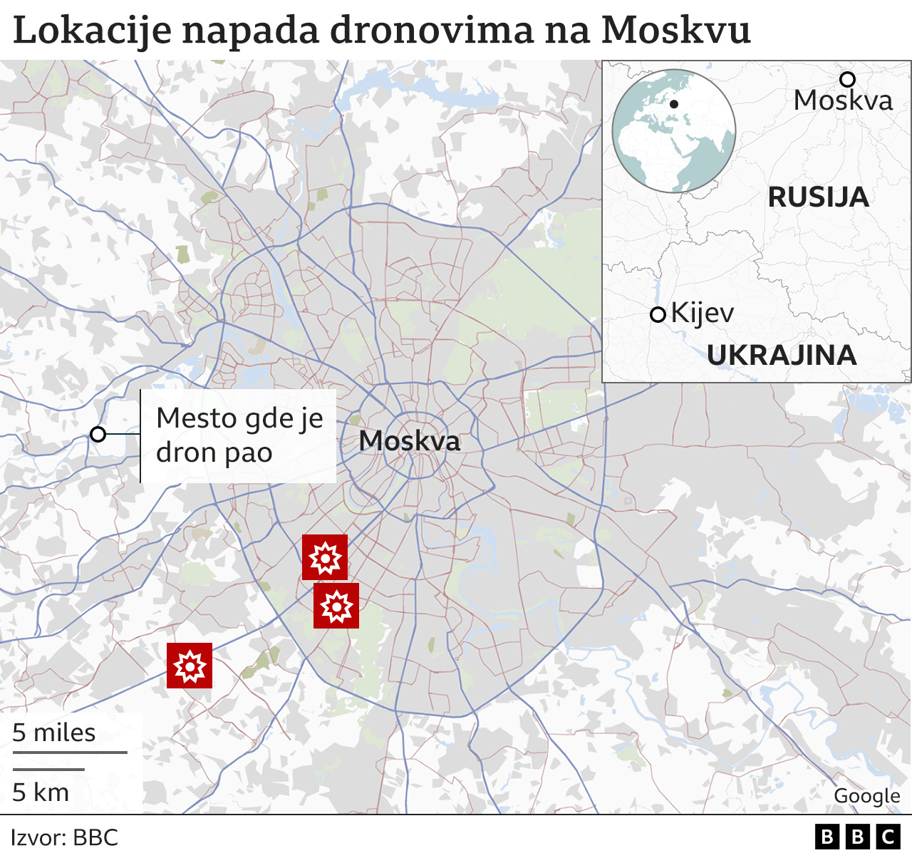 Rusija i Ukrajina: Napad dronovima na Moskvu - kakve su to letelice bile i kako su mogle da zavaraju ruski PVO 1 mapa Moskve