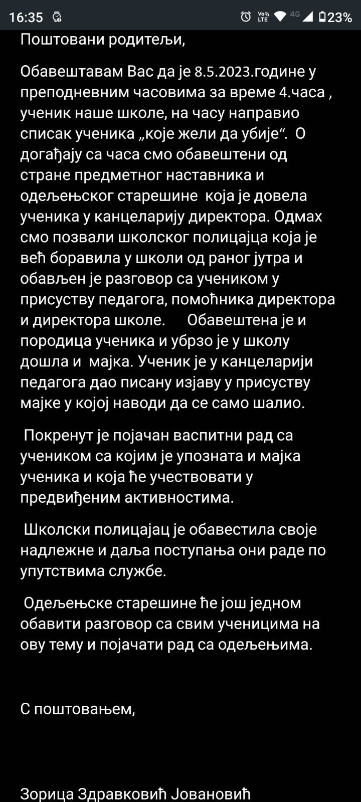 U tri škole u Srbiji učenici pravili spiskove sa đacima u koje bi pucali, privedeni i đaci i roditelji 2 U tri škole u Srbiji učenici pravili spiskove sa đacima u koje bi pucali, privedeni i đaci i roditelji 2