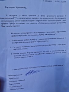 Šta piše u dokumentu predstavnika opozicije koji su danas došli ispred RTS: Bujošević odbio da ih primi 2