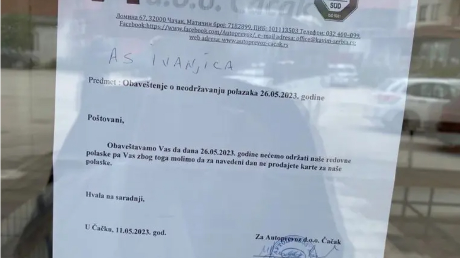 Autoprevoz d.o.o Čačak otkazao sve polaske na dan Vučićevog kontramitinga 2