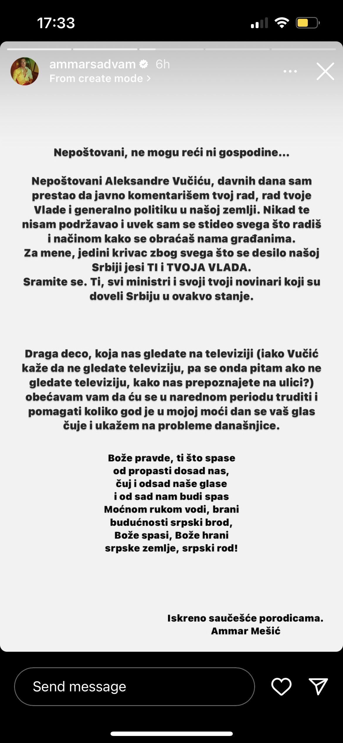 „Za mene, jedini krivac zbog svega što se desilo našoj Srbiji jesi ti i tvoja Vlada": Glumac Ammar Mešić napao Vučića u otvorenom pismu 1