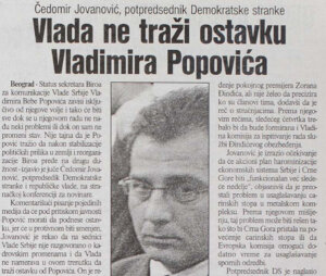 Kako je Zoran Đinđić "otkačio" Bebu Popovića iz Vlade Srbije i ko ga je tada rehabilitovao da se ponovo vrati 2