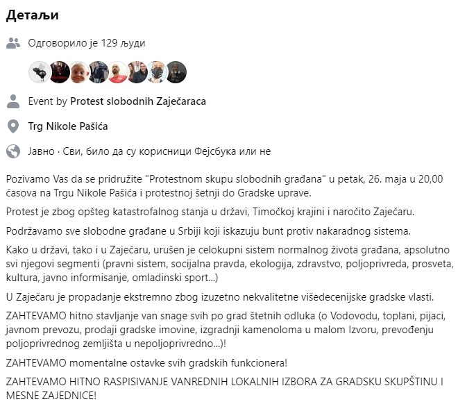 U Zaječaru za 26. maj zakazan protest zbog "katastrofalnog stanja u državi" 2 U Zaječaru za 26. maj zakazan protest zbog "katastrofalnog stanja u državi" 2