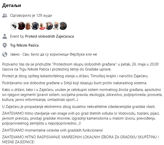 U Zaječaru za 26. maj zakazan protest zbog "katastrofalnog stanja u državi" 2