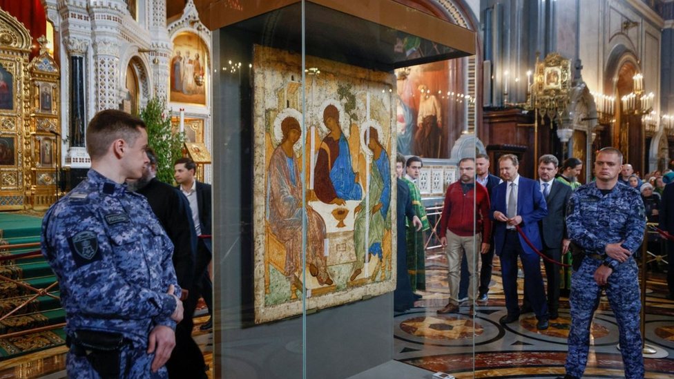 The Holy Trinity painting on display in Moscow