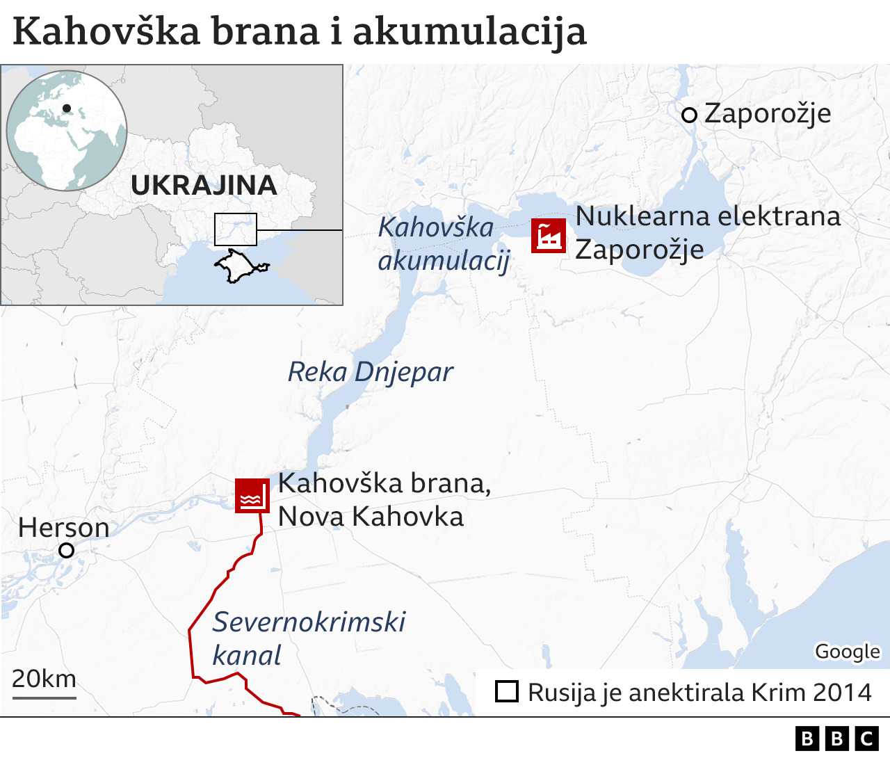 Rusija i Ukrajina: Šta je do sada poznato o napadu na veliku ukrajinsku branu i kome je to išlo u prilog 3 mapa