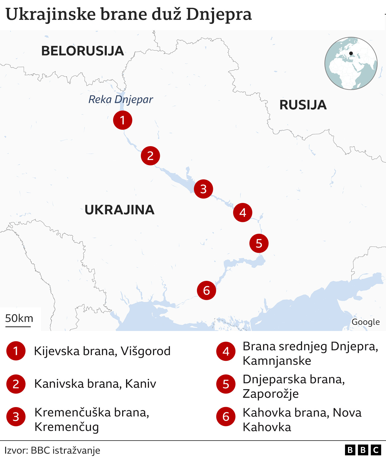 Rusija i Ukrajina: Šta je do sada poznato o napadu na veliku ukrajinsku branu i kome je to išlo u prilog 4 mapa 2