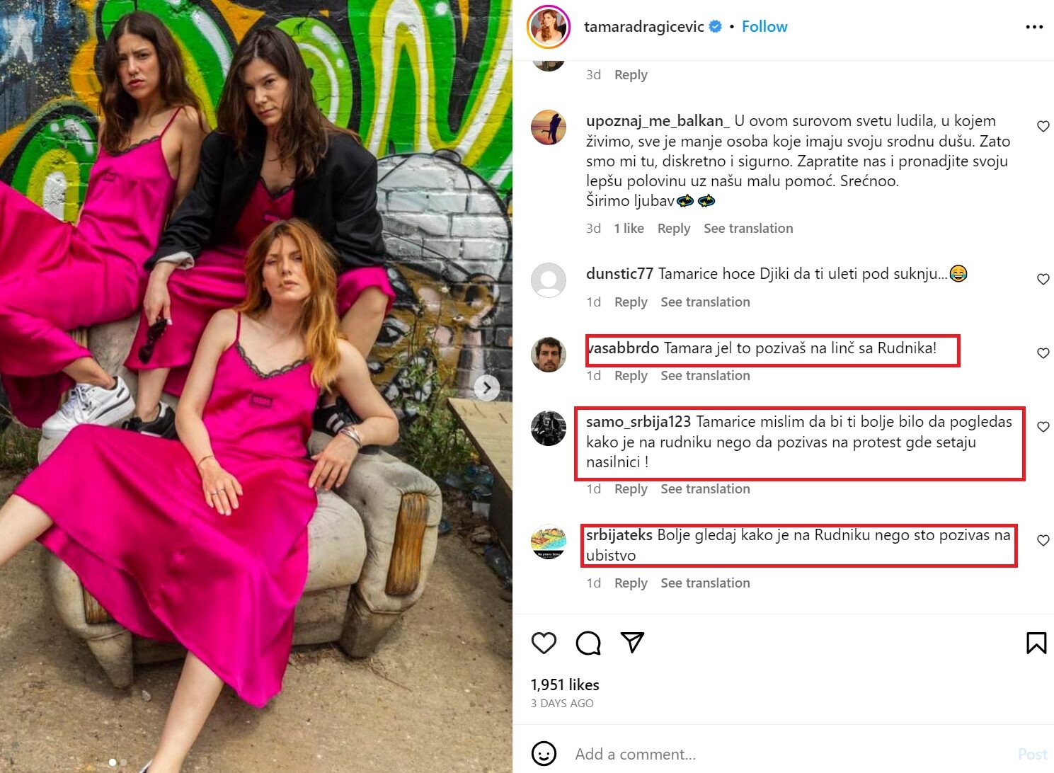 Glumici Tamari Dragičević stigle pretnje zbog podrške protestu 2