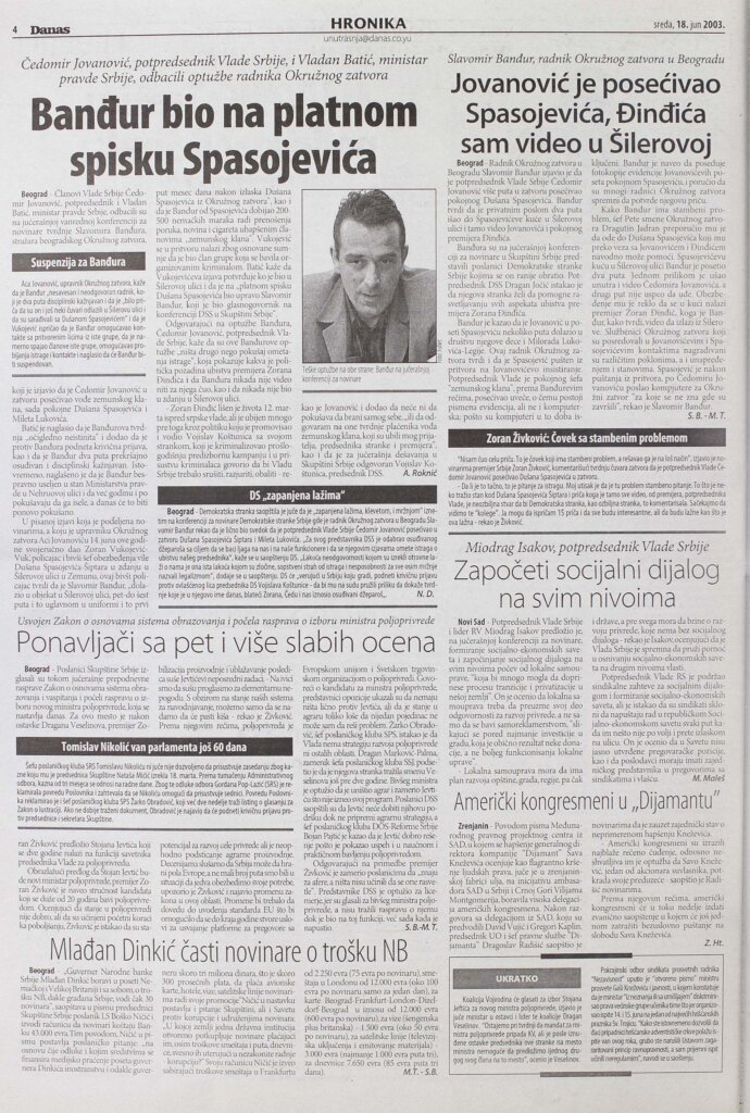 Kako se u javnosti pre 20 godina pisalo o vezi Čedomira Jovanovića sa Zemunskim klanom? 2