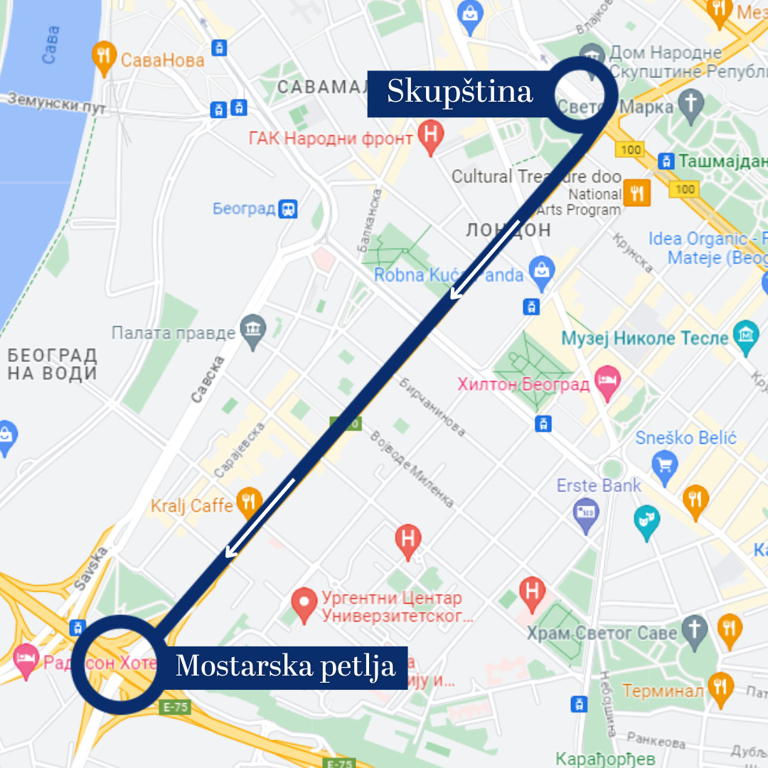 (MAPA) Ruta današnjeg protesta Srbija protiv nasilja u Beogradu 2