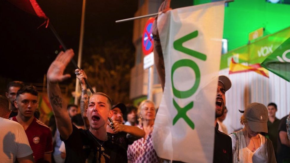 Supporters of the far-right Vox party in the street