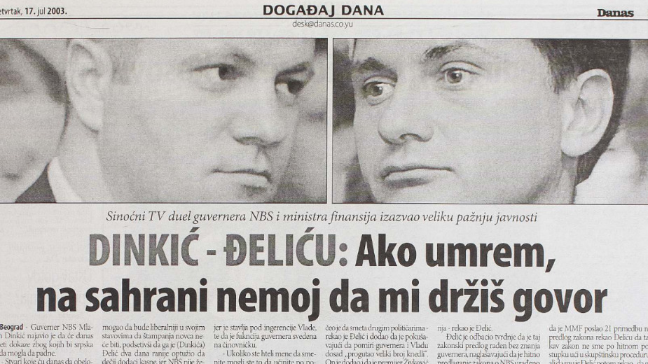 (VIDEO) "Nemoj da mi diraš majku": Kako je pre 20 godina izgledao TV duel Dinkića i Đelića koji je izazvao veliku pažnju javnosti? 2 (VIDEO) "Nemoj da mi diraš majku": Kako je pre 20 godina izgledao TV duel Dinkića i Đelića koji je izazvao veliku pažnju javnosti? 2