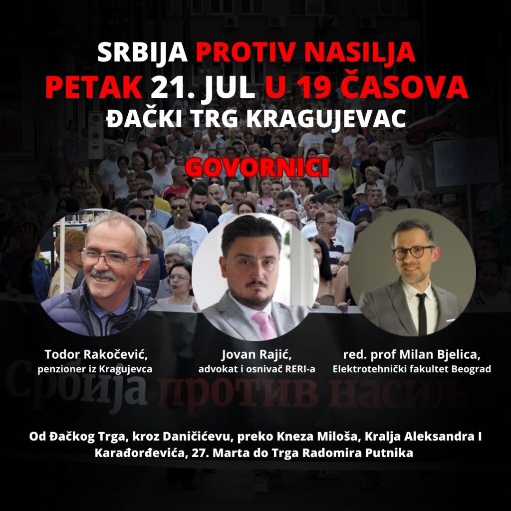 Rakočević, Rajić i Bjelica govore večeras na protestu Srbija protiv nasilja u Kragujevcu 2