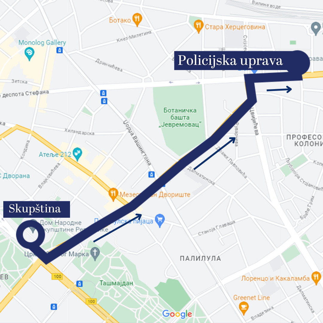 (MAPA) Ovo je ruta desetog protesta "Srbija protiv nasilja" 2 (MAPA) Ovo je ruta desetog protesta "Srbija protiv nasilja" 2