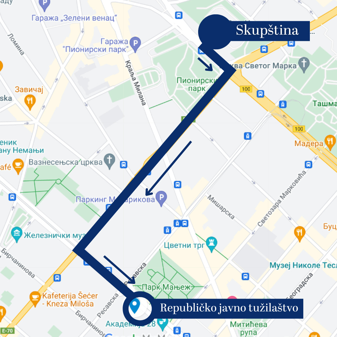 Trinaesti protest Srbija protiv nasilja ide do Republičkog javnog tužilaštva (MAPA) 2 Trinaesti protest Srbija protiv nasilja ide do Republičkog javnog tužilaštva (MAPA) 2