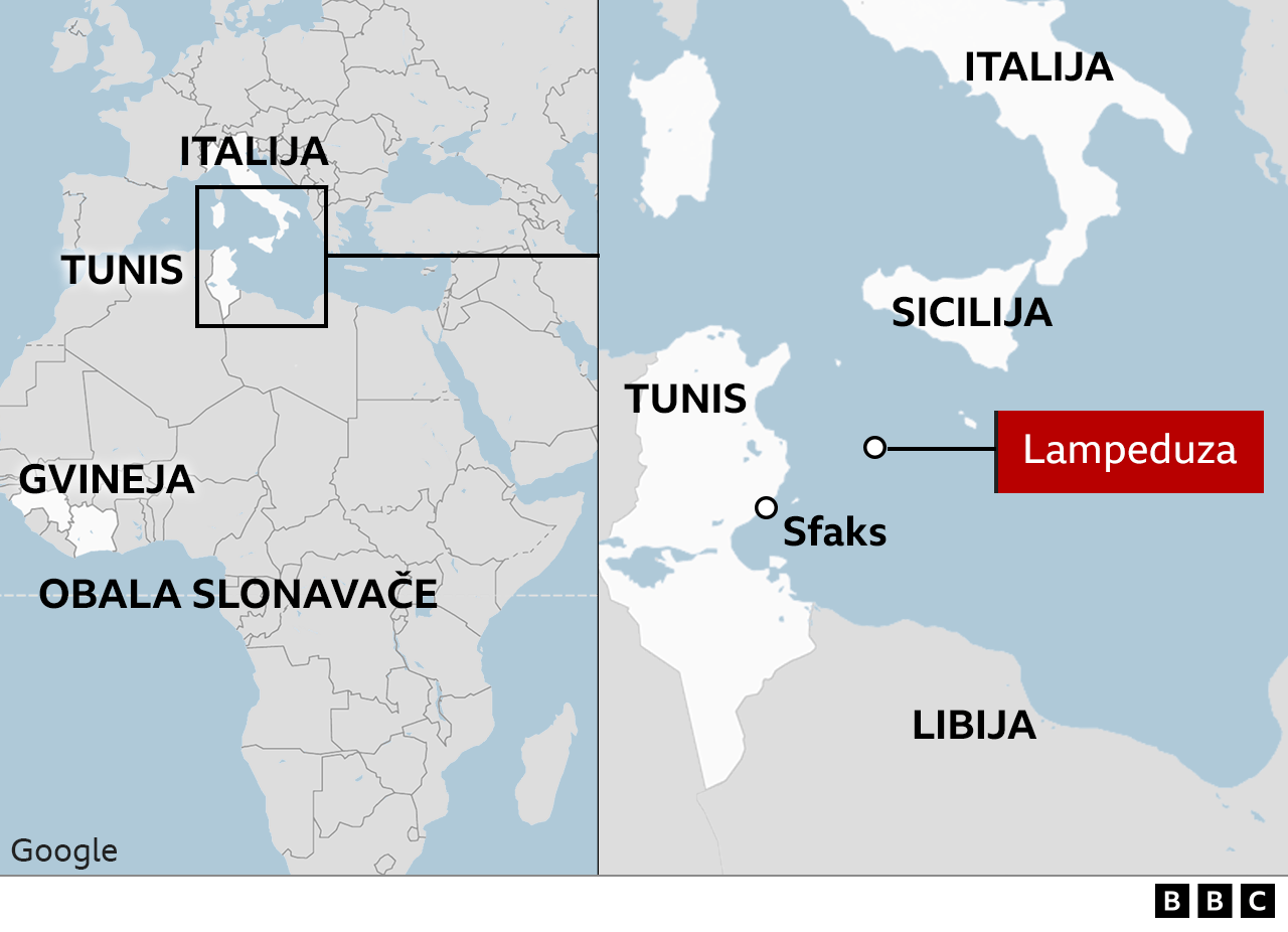 mapa Tunis, Italija, migranti, migrantske rute